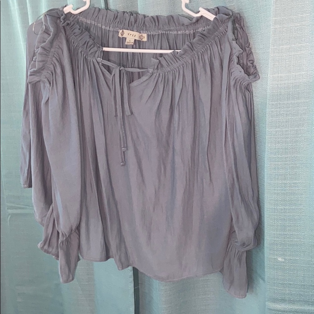 Blue off the shoulder shirt